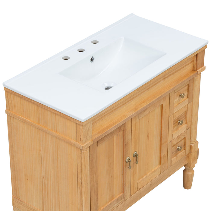 Modern Bathroom Vanity With Ceramic Sink, Soft Close Doors, Adjustable Shelves