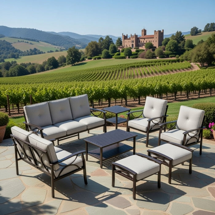 Patio Furniture Set, Coffee Table And Cushions For Backyard