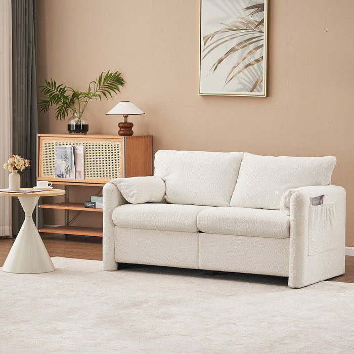 Modern Loveseat Sofa 2 Seater Plush Chenille Fabric Couch With High Density Foam Cushions - Ivory White