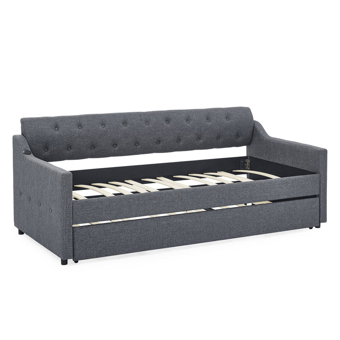 Size Upholstered Daybed With Trundle And USB Charging Armrest