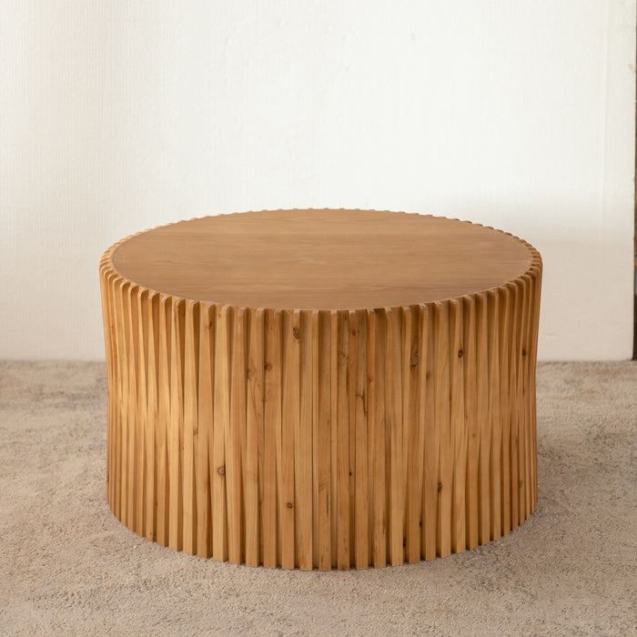 Cylindrical Coffee Table With Vertical Texture Relief