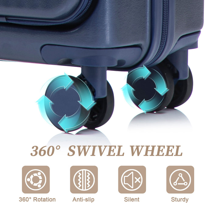 Luggage Set With Cosmetic Case, Combination Lock, Front Opening Design
