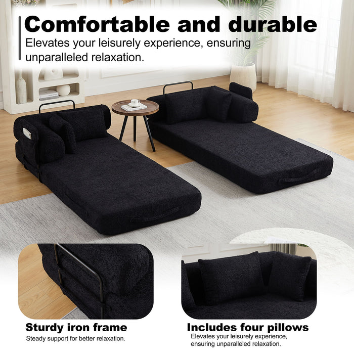 Convertible Sleeper Sofa Bed With Cylindrical Pillow
