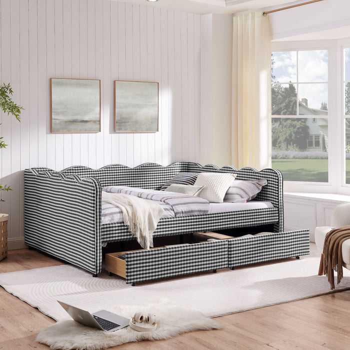 Gingham Daybed With USB Charging Port, Wave-Shaped Design