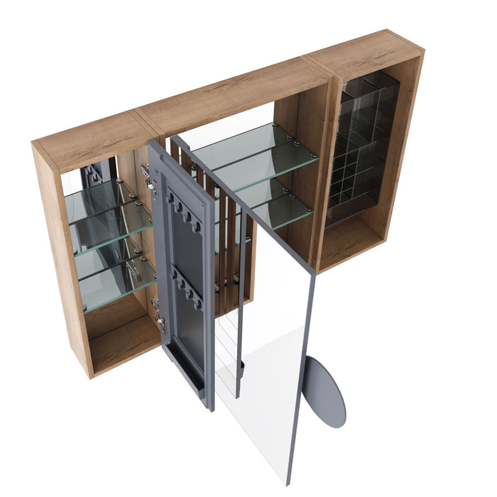 Wall Mounted Bathroom Mirror Cabinet, Adjustable Shelves - Imitative Oak