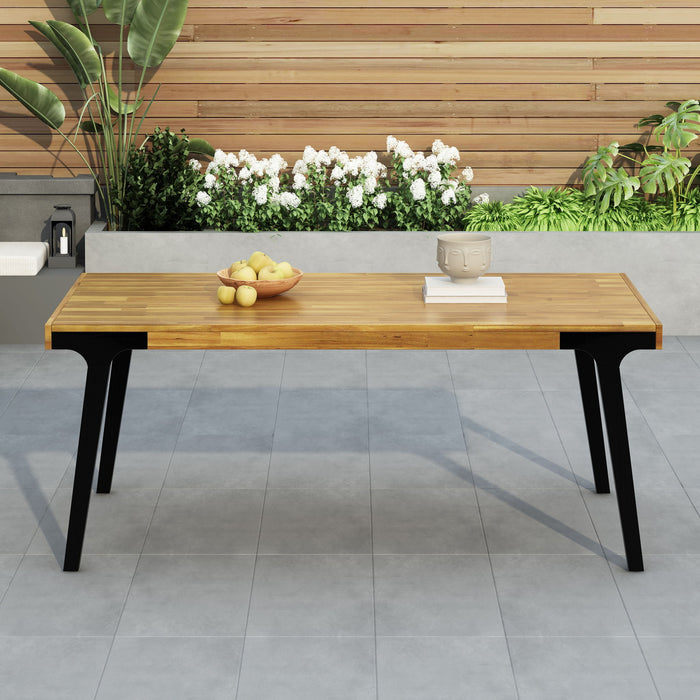 Acacia Wood Patio Dining Table, 69"L Rectangle Outdoor Table - Teak / Black