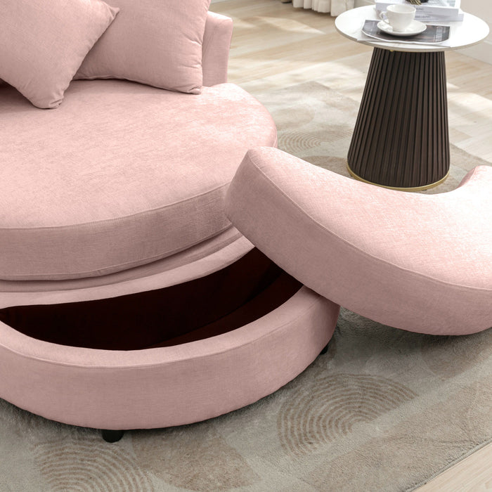 360° Swivel Accent Barrel Chair With Storage Ottoman & 4 Pillows, Modern Leisure Chair Round Accent For Living Room