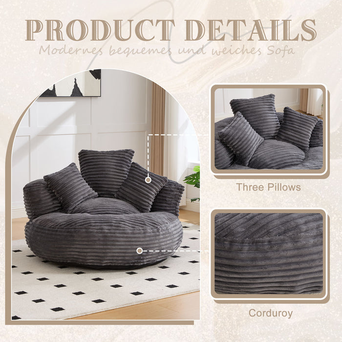 Oversized Bean Bag Chair With 3 Pillows & Armrest - Dark Gray