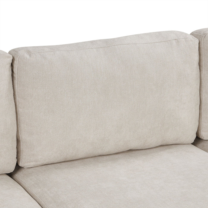 Upholstered 3 Seater Curved Sofa With Printed Pillows Chenille