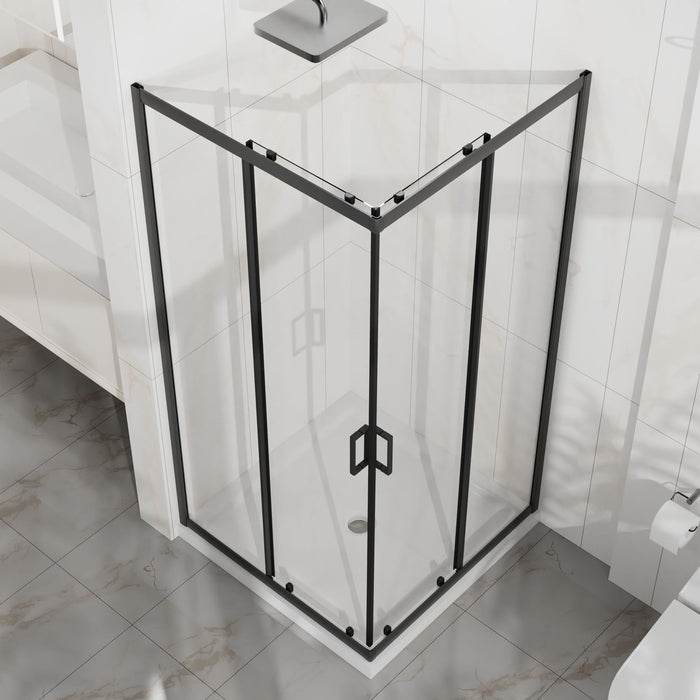 Corner Shower Door, Sliding Shower Enclosure - Matte Black