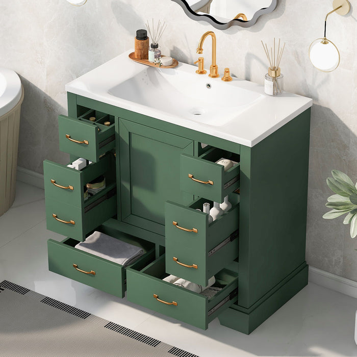 Modern Bathroom Vanity With Sink, 6 Drawers, Adjustable Shelf