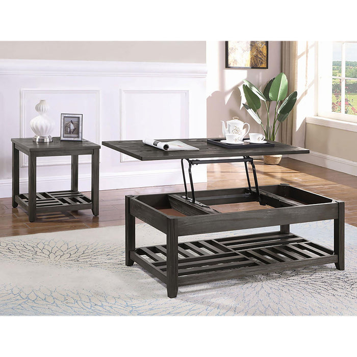 Rectangular End Table With Plank Shelf - Gray
