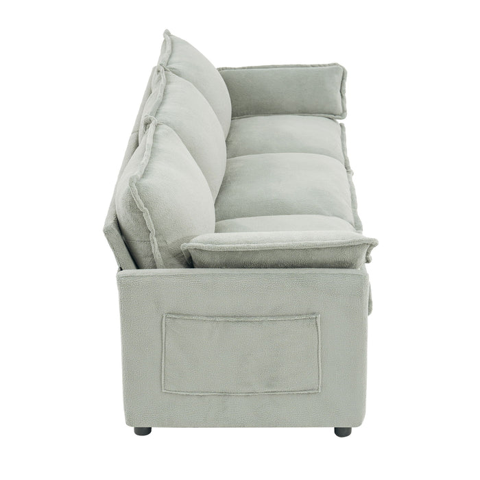 Modern 3 Seater Sofa With Side Storage Pockets For Living Room