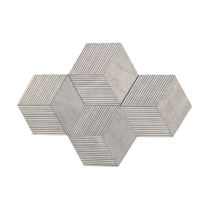 Hexagon Natural Stone Marble Tile, 3D Fluted (Set of 12)