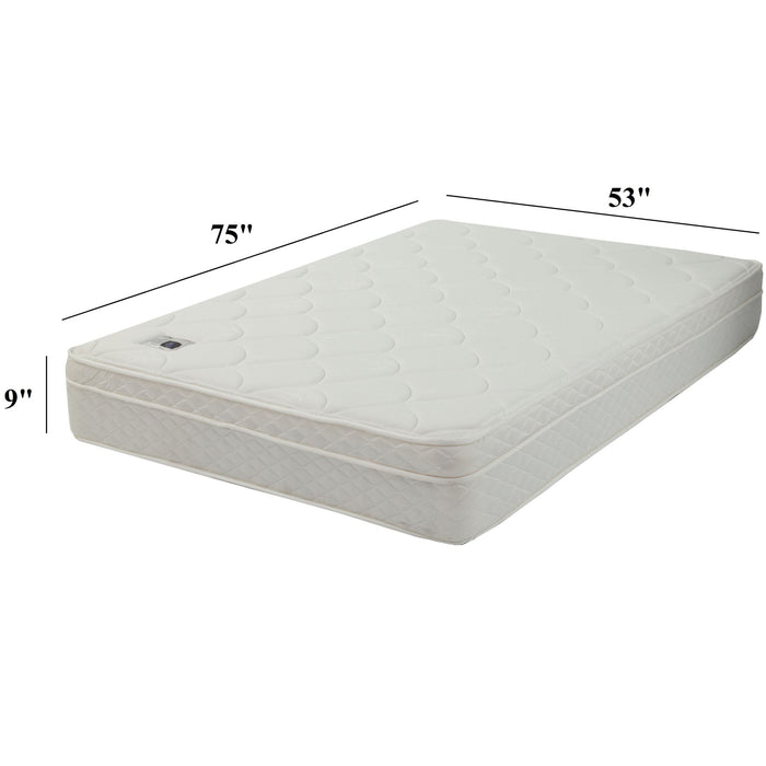 9" Size Bed Mattress With Bonnell Coil Inner Spring And 2.5" Euro Top Foam + Spring Material - White - Full