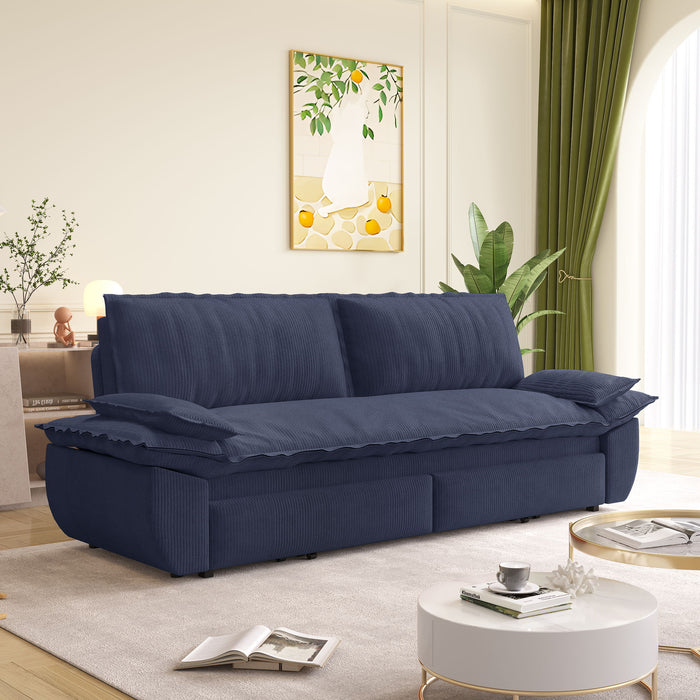 Queen Pull Out Sofa Bed, Convertible 3 In 1, Multi Functional - Blue