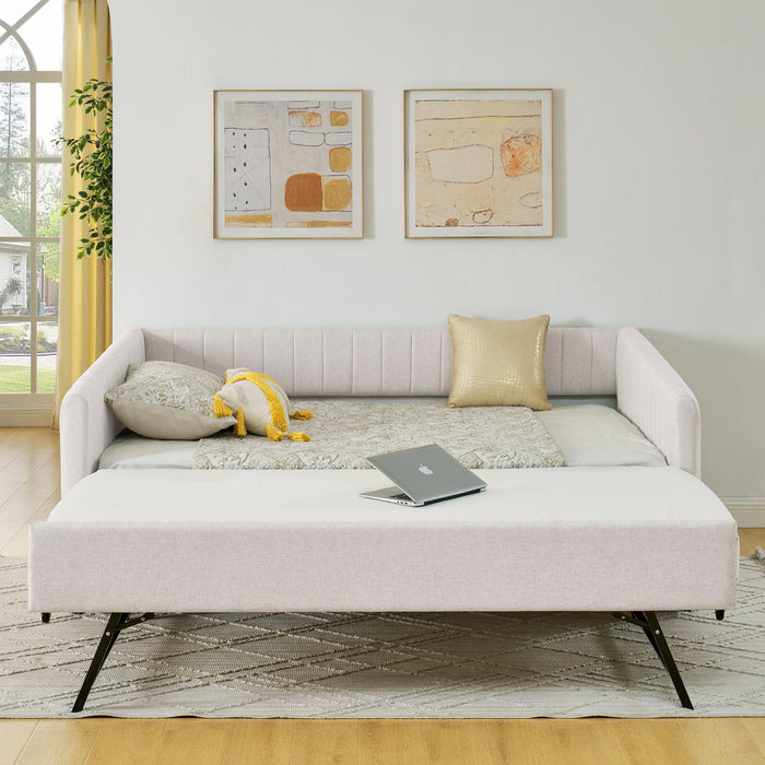 Upholstered Daybed With Trundle With Vertical Stripes