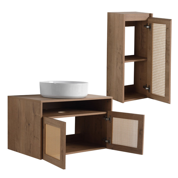 Bathroom Vanity With Art Sink And Side Cabinet, Float Mounting Design