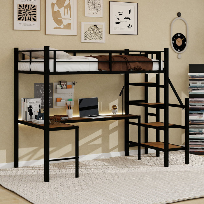 Loft Bed With L-Shaped Desk, Large Storage Space