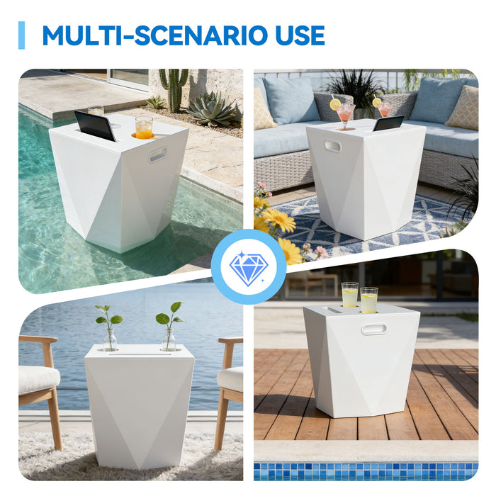 End Table With 2 Cup Holders And 1 Tablet Holder For Outdoor - White
