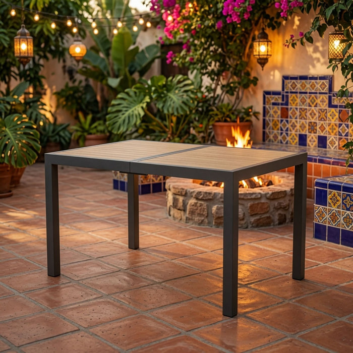 Rectangle Outdoor Patio Table With Slatted Top - Gray