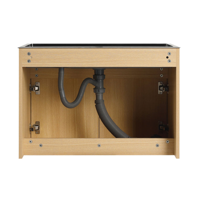 28" Wall Mounted Bathroom Vanity With Stainless Steel Sink, Soft Close Doors - Oak