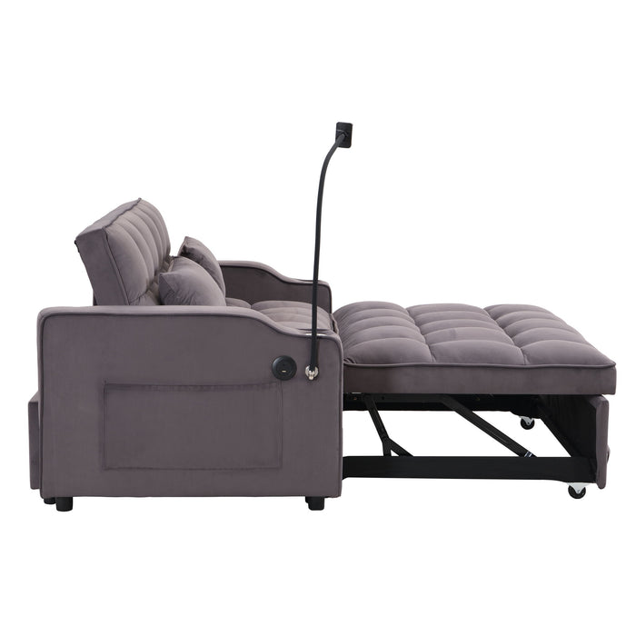 Modern Loveseat With Pullout Bed, Adjustable Reclining Backrest