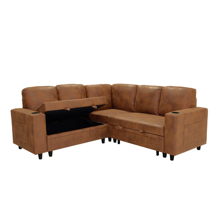 Upholstered L - Shape Sectional Sofa Bed With Pull Out Sleeper And Storage