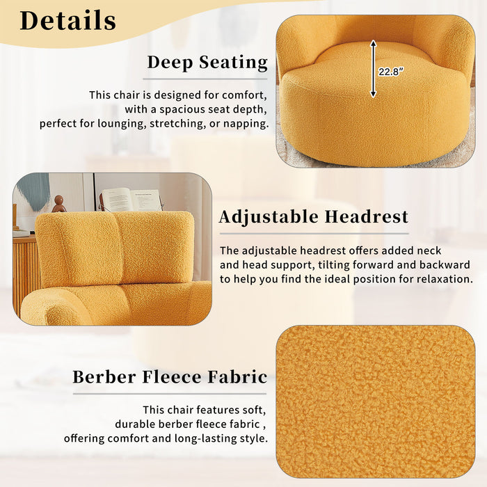 360° Swivel Chair Upholstered Accent Barrel Chair With Adjustable Headrest