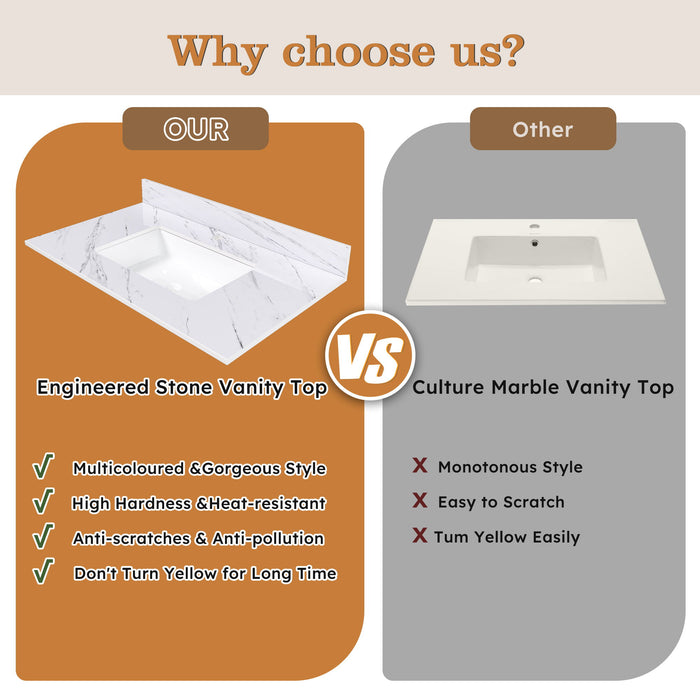 Bianco Carrara Venato Marble Vanity Top With Pre Drilled Faucet Hole And Undermount Sink