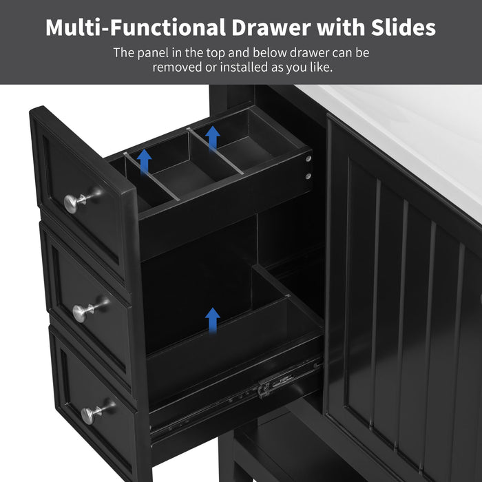 36" Bathroom Vanity & Sink, 2 Cabinet And 3 Drawers - Black