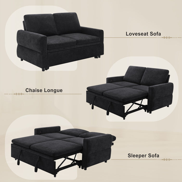Convertible Sofa Bed Loveseat With Adjustable Backrest And USB Ports