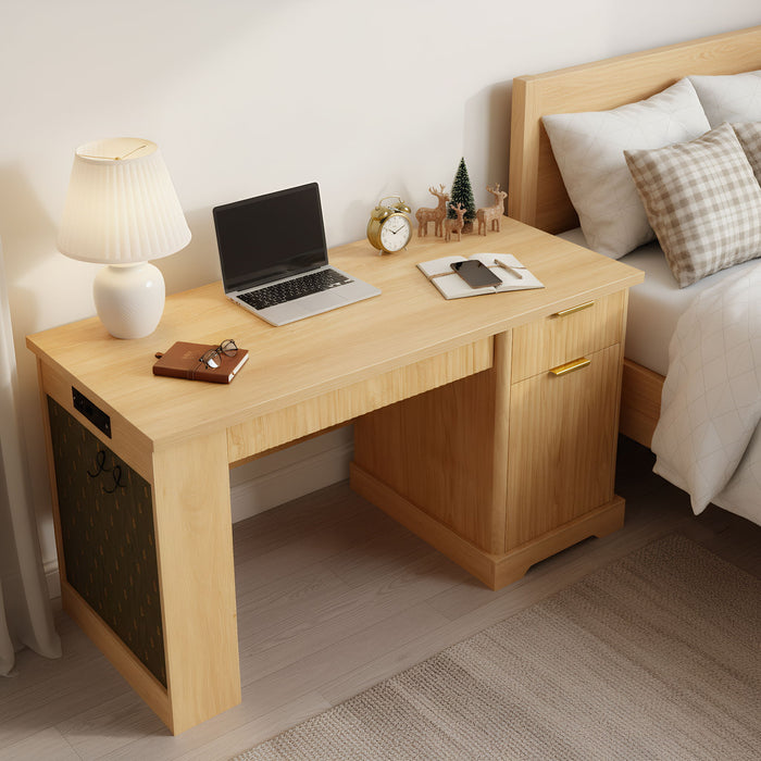 Modern Fluted Office Desk With Storage Cabinet