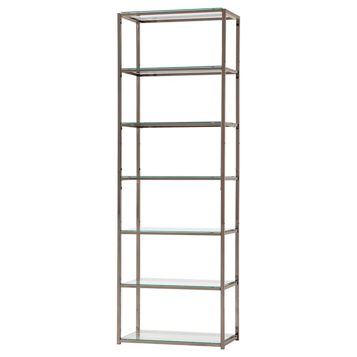 6 Tier Bookcase With Tempered Glass Shelves - Black / Nickel