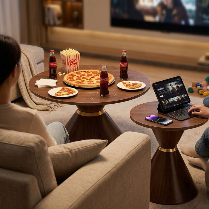 2 Piece Round Coffee Table Set For Living Room