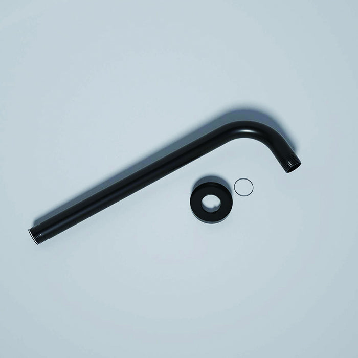 16" Shower Arm With Flange, Stainless Steel, Rust Resistant Design - Matte Black