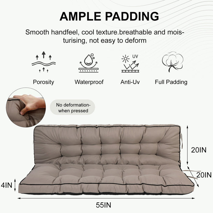 3 Seater Outdoor Porch Swing Cushion With Backrest, Waterproof