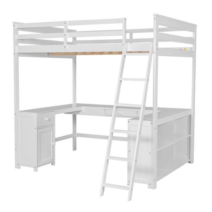 Loft Bed With U-Shaped Desk, Drawers, And Storage Shelves