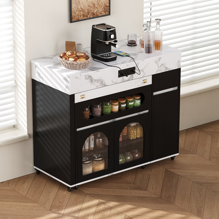Extendable Dining Table With Folding Top, Rolling Kitchen Island With Drawers And Power Outlet