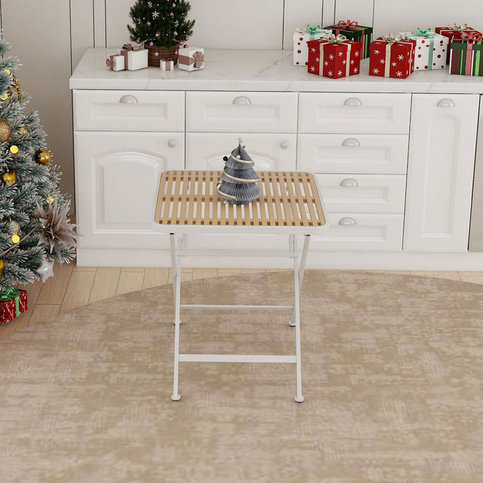 Modern Folding Square Table, Water Proof And Wear Resistant - Apricot / White