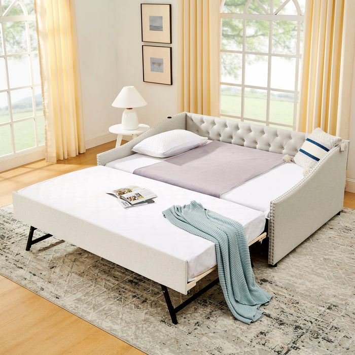 Upholstered Daybed With USB Charging & Pull Out Bed