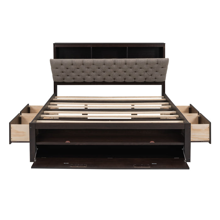 Platform Bed With Storage Headboard, Shoe Rack And 4 Drawers