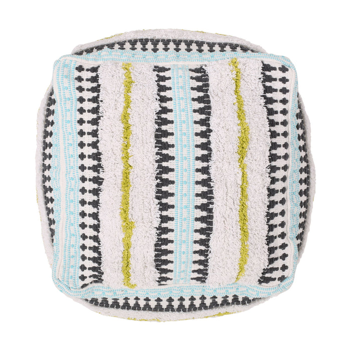 Bohemian Woven Cotton Pouf With Handwoven Design - Multi
