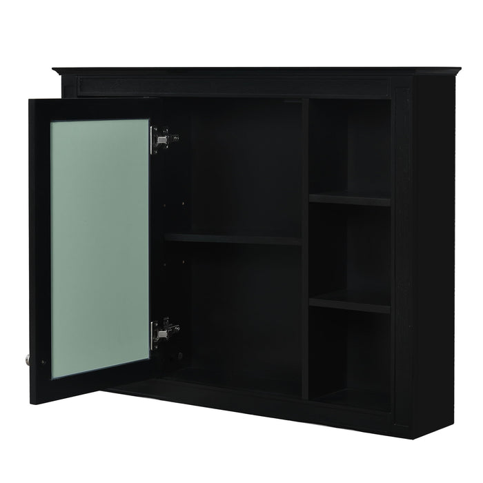 Wall-Mounted Medicine Cabinet With Mirror, 6 Open Shelves And Adjustable Interior - Black