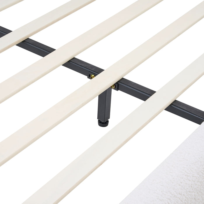Queen Size Upholstered Platform Bed Frame With Split Headboard - White