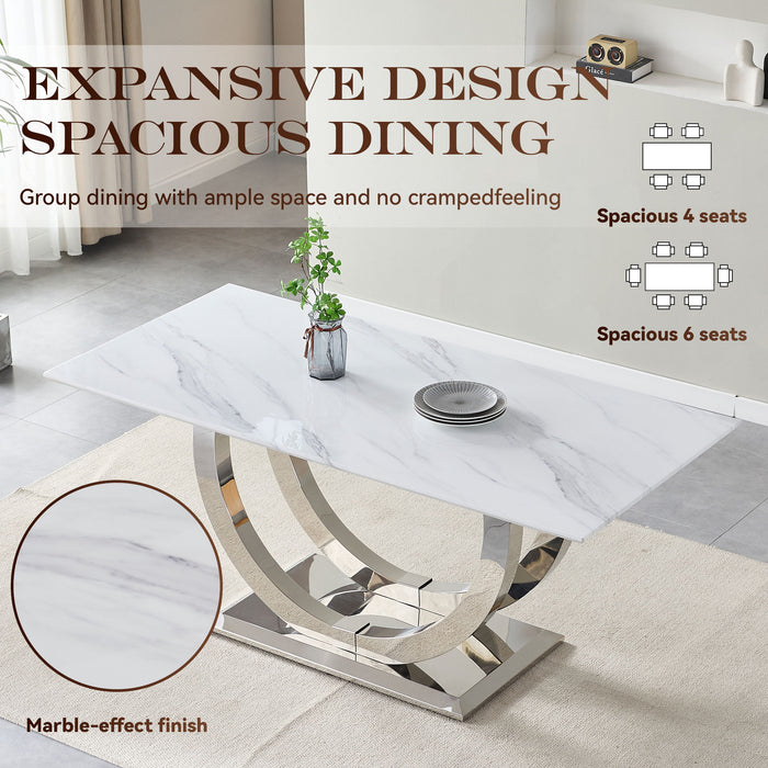 Rectangular Dining Table - Silver / White