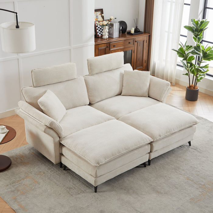 Modern Corduroy Deep Seat Sectional Sofa With Ottoman