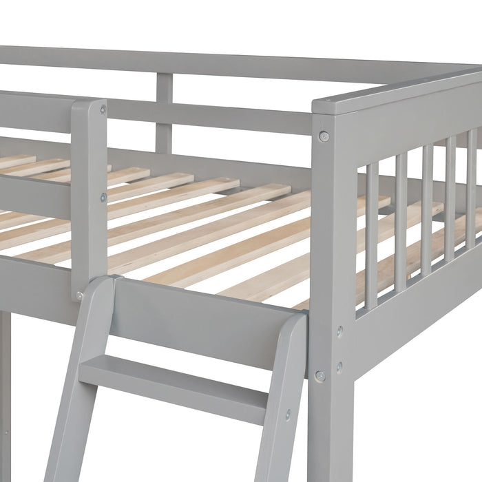 Solid L Shaped Bunk Bed With 3 Drawers, Ladder And Staircase