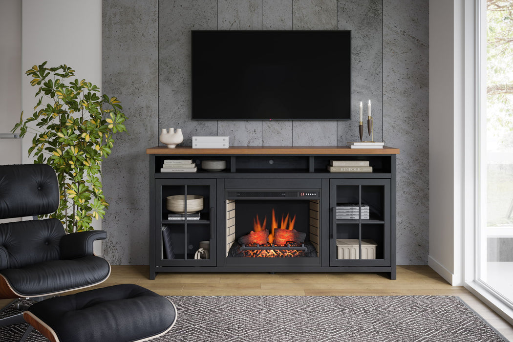 Fireplace TV Stand Console For TVs Up To 85" - Black / Whiskey