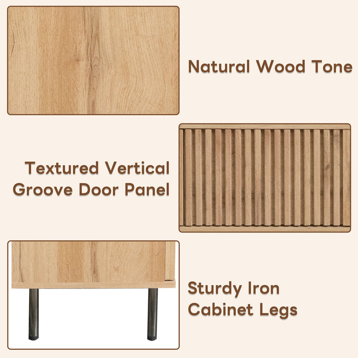 78" TV Stand For TVs Up To 85" With Closed Storage, Living Room Entertainment Center - Natural Wood